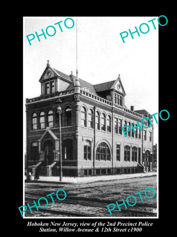 OLD LARGE HISTORIC PHOTO OF HOBOKEN NEW JERSEY 2nd PRECINCT POLICE STATION c1900