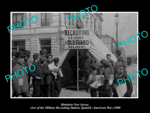 OLD HISTORIC PHOTO OF HOBOKEN NEW JERSEY, SPANISH AMERICAN WAR RECRUITING c1900