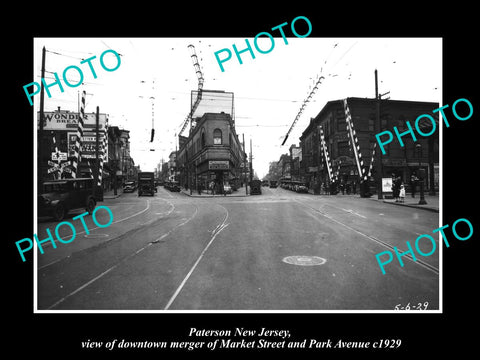 OLD LARGE HISTORIC PHOTO OF PATERSON NEW JERSEY, VIEW OF MARKET & PARK ave c1929