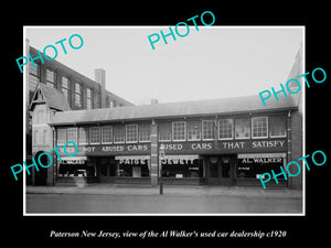 OLD LARGE HISTORIC PHOTO OF PATERSON NEW JERSEY, THE AL WALKERS USED CARS c1920