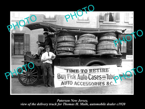 OLD LARGE HISTORIC PHOTO OF PATERSON NEW JERSEY, THE MUTH TIRE TRUCK c1920