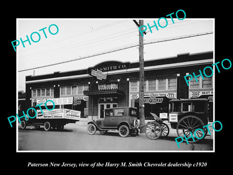 OLD LARGE HISTORIC PHOTO OF PATERSON NEW JERSEY, THE CHEVROLET DEALERSHIP c1920