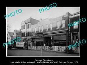 OLD LARGE HISTORIC PHOTO OF PATERSON NEW JERSEY, INDIAN MOTORCYCLE STORE c1920 1