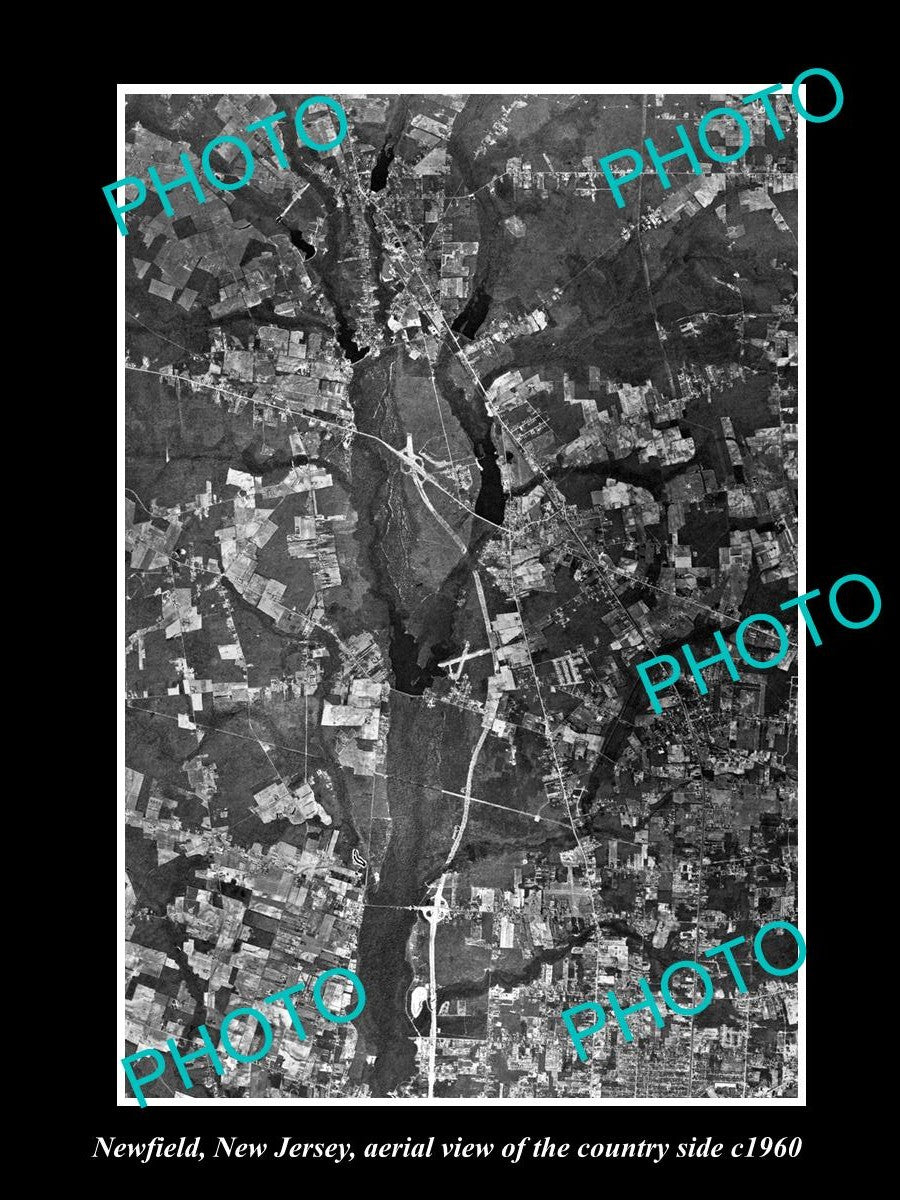 OLD LARGE HISTORIC PHOTO OF NEWFIELD NEW JERSEY, AERIAL VIEW OF THE AREA c1960