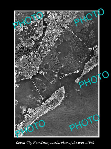 OLD LARGE HISTORIC PHOTO OF OCEAN CITY NEW JERSEY, AERIAL VIEW OF THE AREA c1960