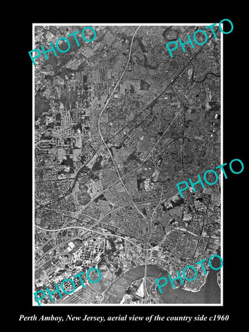 OLD LARGE HISTORIC PHOTO OF PERTH AMBOY NEW JERSEY, AERIAL VIEW OF THE AREA 1960