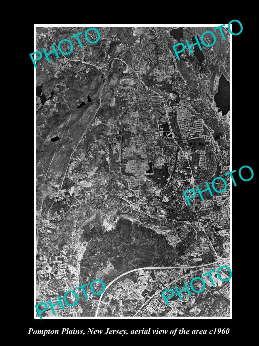 OLD LARGE HISTORIC PHOTO OF POMPTON PLAINS NEW JERSEY, AERIAL VIEW OF AREA c1960