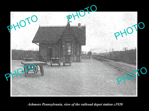 OLD LARGE HISTORIC PHOTO OF ASHMORE PENNSYLVANIA, THE RAILROAD STATION c1920