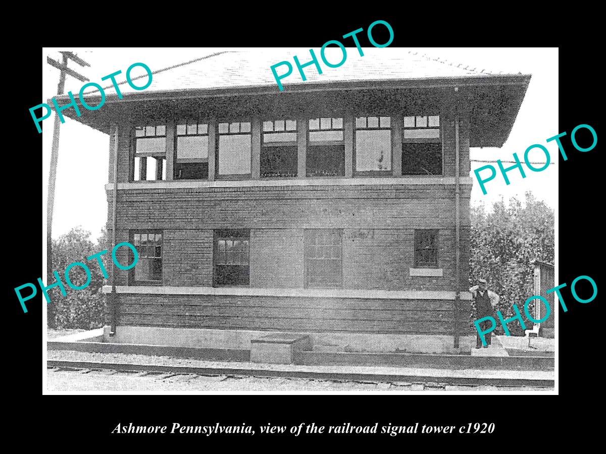 OLD LARGE HISTORIC PHOTO OF ASHMORE PENNSYLVANIA, THE RAILROAD SIGNAL TOWER 1920