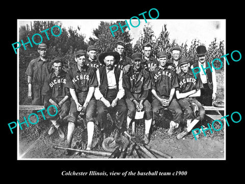 OLD LARGE HISTORIC PHOTO OF COLCHESTER ILLINOIS, THE TOWN BASEBALL TEAM c1900