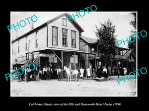 OLD LARGE HISTORIC PHOTO OF COLCHESTER ILLINOIS, THE TOWN MEAT MARKET c1890