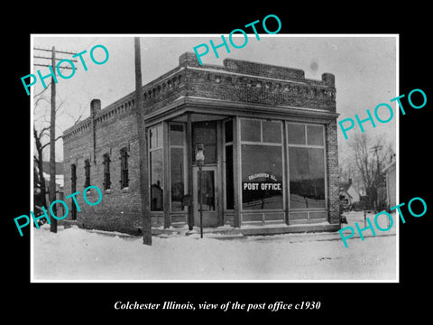 OLD LARGE HISTORIC PHOTO OF COLCHESTER ILLINOIS, THE TOWN POST OFFICE c1930