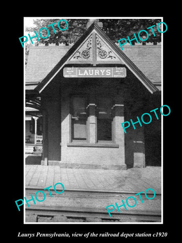 OLD LARGE HISTORIC PHOTO OF LAURYS PENNSYLVANIA, THE RAILROAD DEPOT STATION 1920