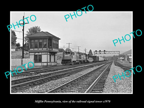 OLD LARGE HISTORIC PHOTO OF MIFFLIN PENNSYLVANIA, THE RAILROAD SIGNAL TOWER 1970