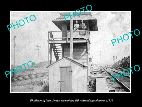 OLD LARGE HISTORIC PHOTO OF PHILLIPSBURG NEW JERSEY, THE GB RAILROAD TOWER c1920