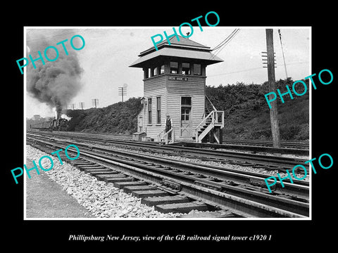 OLD LARGE HISTORIC PHOTO OF PHILLIPSBURG NEW JERSEY, GB RAILROAD TOWER c1920 1