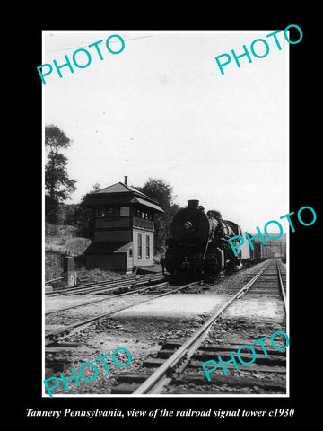 OLD LARGE HISTORIC PHOTO OF TANNERY PENNSYLVANIA, THE RAILROAD SIGNAL TOWER 1930