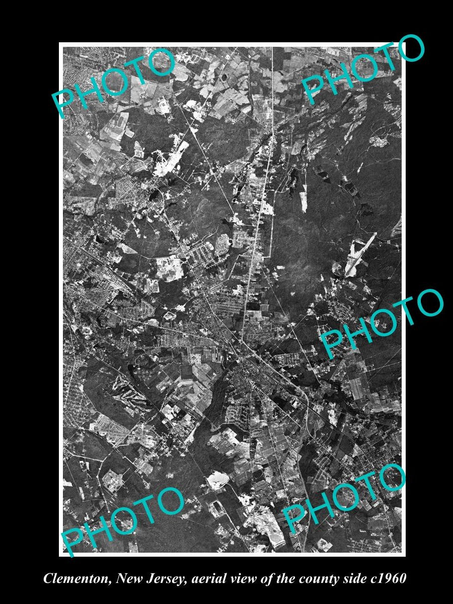 OLD LARGE HISTORIC PHOTO OF CLEMENTON NEW JERSEY, AERIAL VIEW OF THE AREA c1960