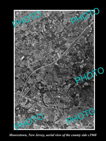 OLD LARGE HISTORIC PHOTO OF MOORESTOWN NEW JERSEY, AERIAL VIEW OF AREA c1960