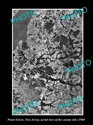 OLD LARGE HISTORIC PHOTO OF PENNS GROVE NEW JERSEY, AERIAL VIEW OF THE AREA 1960