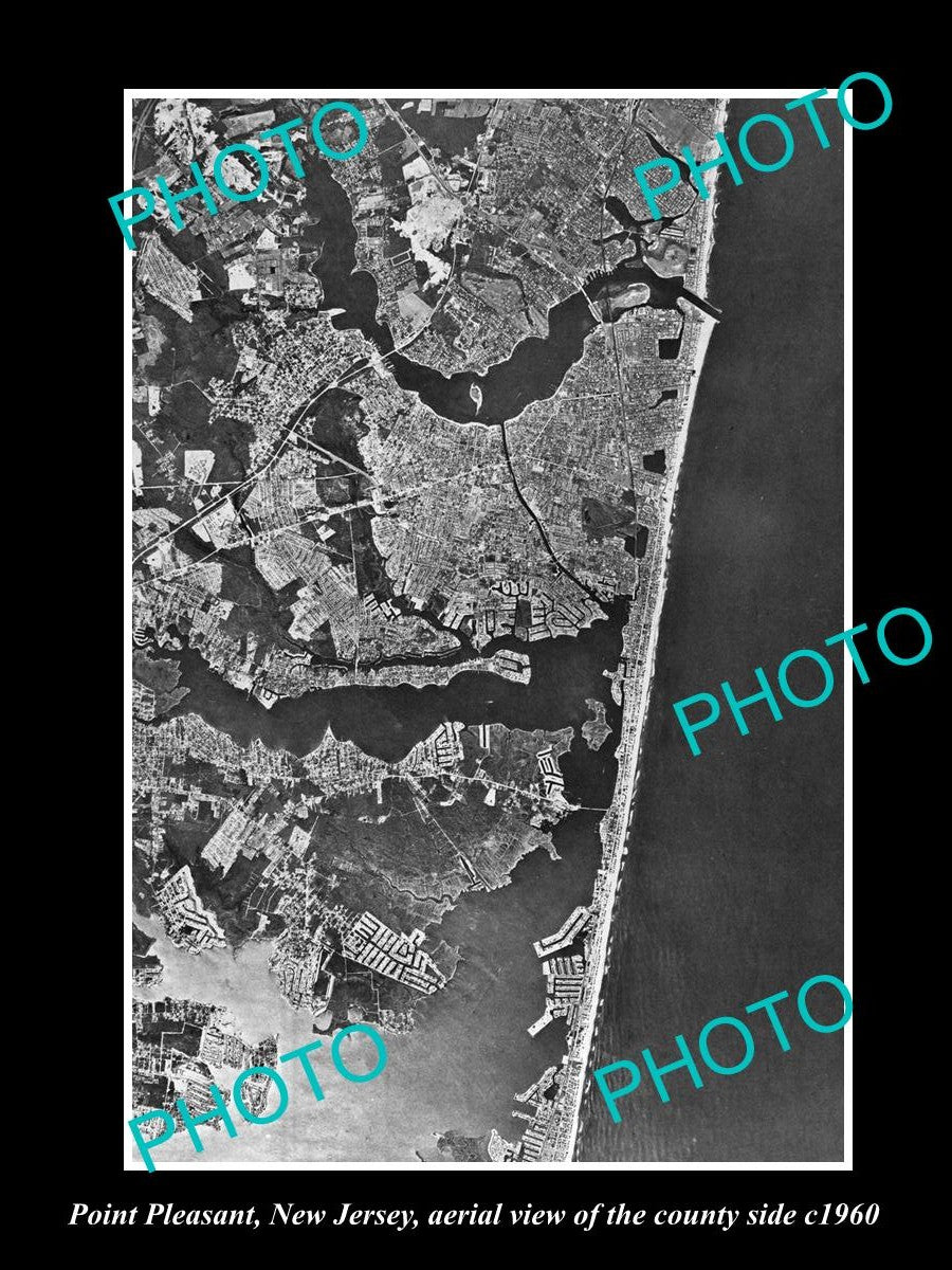 OLD LARGE HISTORIC PHOTO OF POINT PLEASANT NEW JERSEY, AERIAL VIEW OF AREA 1960