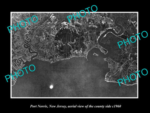 OLD LARGE HISTORIC PHOTO OF PORT NORRIS NEW JERSEY, AERIAL VIEW OF THE AREA 1960