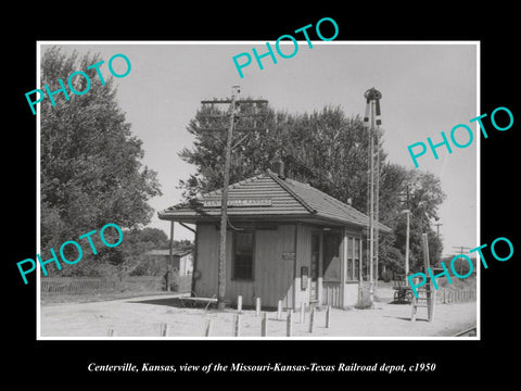 OLD HISTORIC PHOTO OF CENTERVILLE KANSAS, THE MKT RAILROAD DEPOT c1950