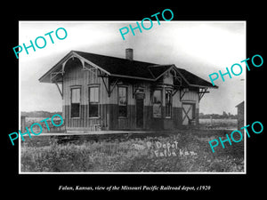 OLD HISTORIC PHOTO OF FALUN KANSAS, MISSOURI PACIFIC RAILROAD DEPOT c1920