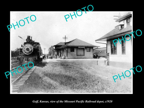 OLD HISTORIC PHOTO OF GOFF KANSAS, MISSOURI PACIFIC RAILROAD DEPOT c1920 1