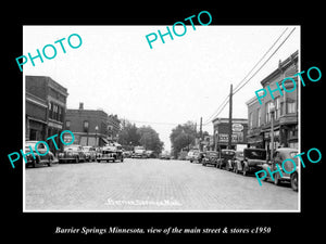 OLD LARGE HISTORIC PHOTO OF BARRIER SPRINGS MINNESOTA, THE MAIN ST & STORES 1950