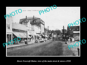 OLD LARGE HISTORIC PHOTO OF DOVER FOXCROFT MAINE, THE MAIN STREET & STORES 1950