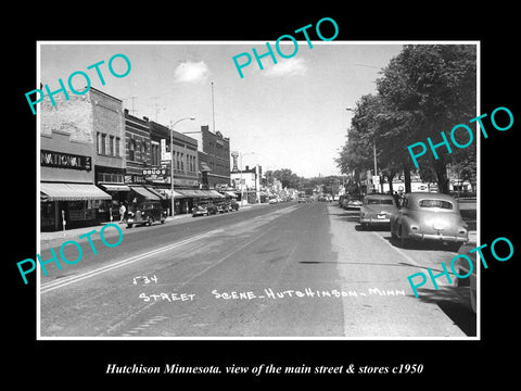 OLD LARGE HISTORIC PHOTO OF HUTCHISON MINNESOTA, THE MAIN STREET & STORES c1950