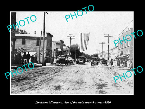 OLD LARGE HISTORIC PHOTO OF LINDSTROM MINNESOTA, THE MAIN STREET & STORES c1920