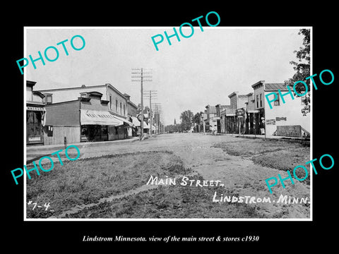 OLD LARGE HISTORIC PHOTO OF LINDSTROM MINNESOTA, THE MAIN STREET & STORES c1930