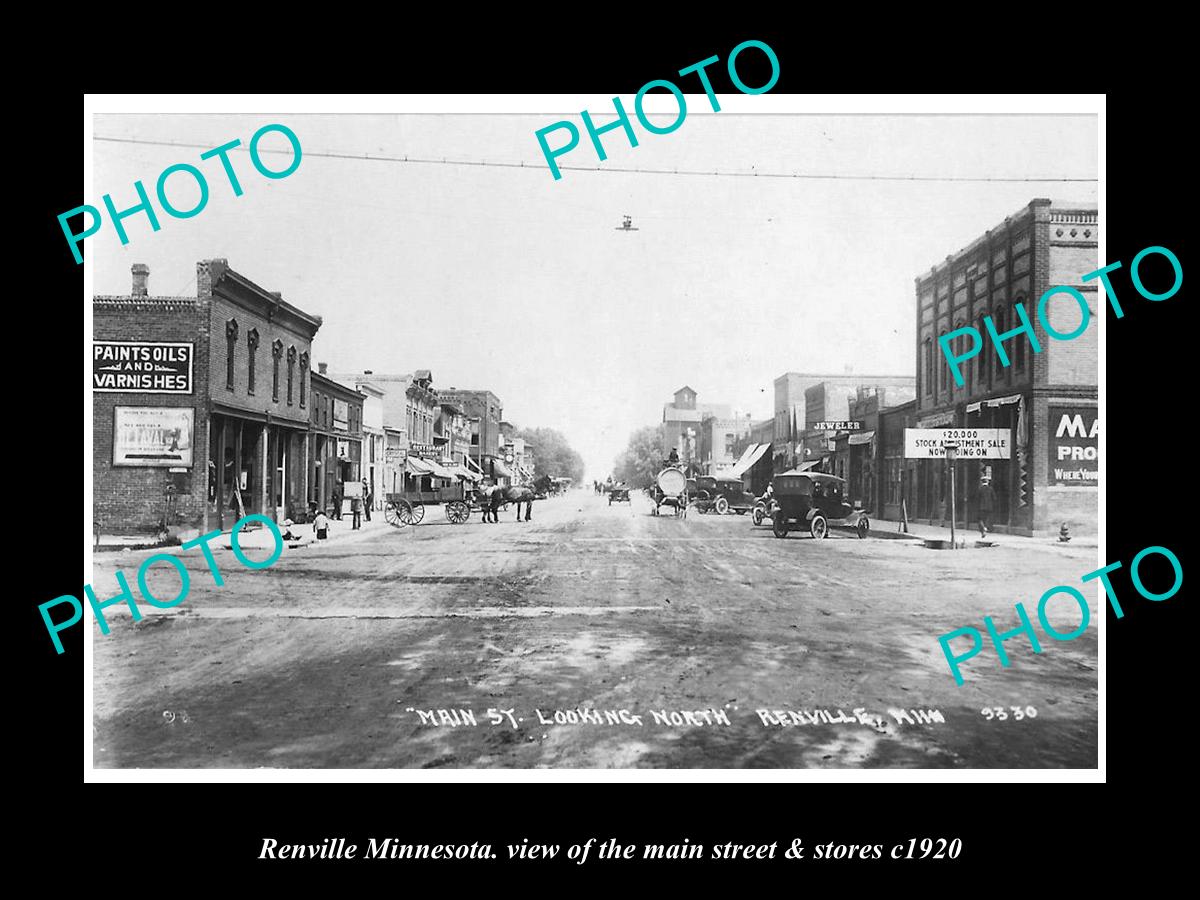 OLD LARGE HISTORIC PHOTO OF RENVILLE MINNESOTA, THE MAIN STREET & STORES c1920