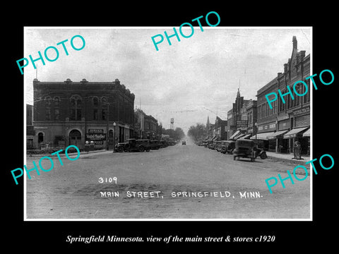 OLD LARGE HISTORIC PHOTO OF SPRINGFIELD MINNESOTA, THE MAIN ST & STORES c1920