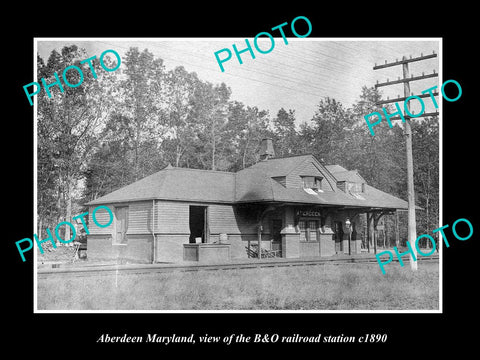 OLD LARGE HISTORIC PHOTO OF ABERDEEN MARYLAND, THE B&O RAILROAD STATION c1890