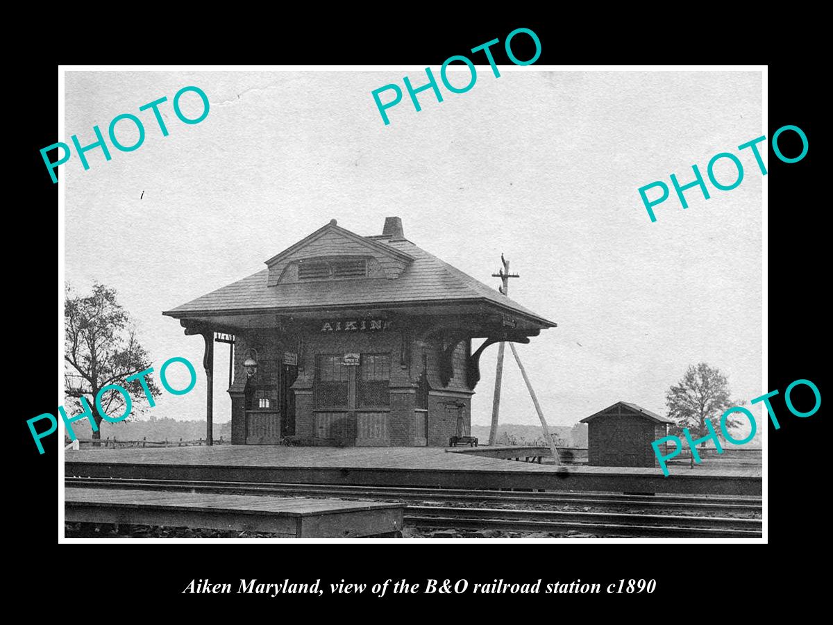 OLD LARGE HISTORIC PHOTO OF AIKEN MARYLAND, THE B&O RAILROAD STATION c1890