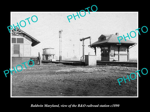 OLD LARGE HISTORIC PHOTO OF BALDWIN MARYLAND, THE B&O RAILROAD STATION c1890