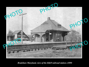 OLD LARGE HISTORIC PHOTO OF BRADSHAW MARYLAND, THE B&O RAILROAD STATION c1890