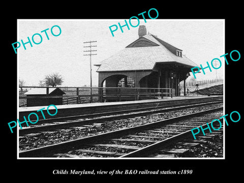 OLD LARGE HISTORIC PHOTO OF CHILDS MARYLAND, THE B&O RAILROAD STATION c1890