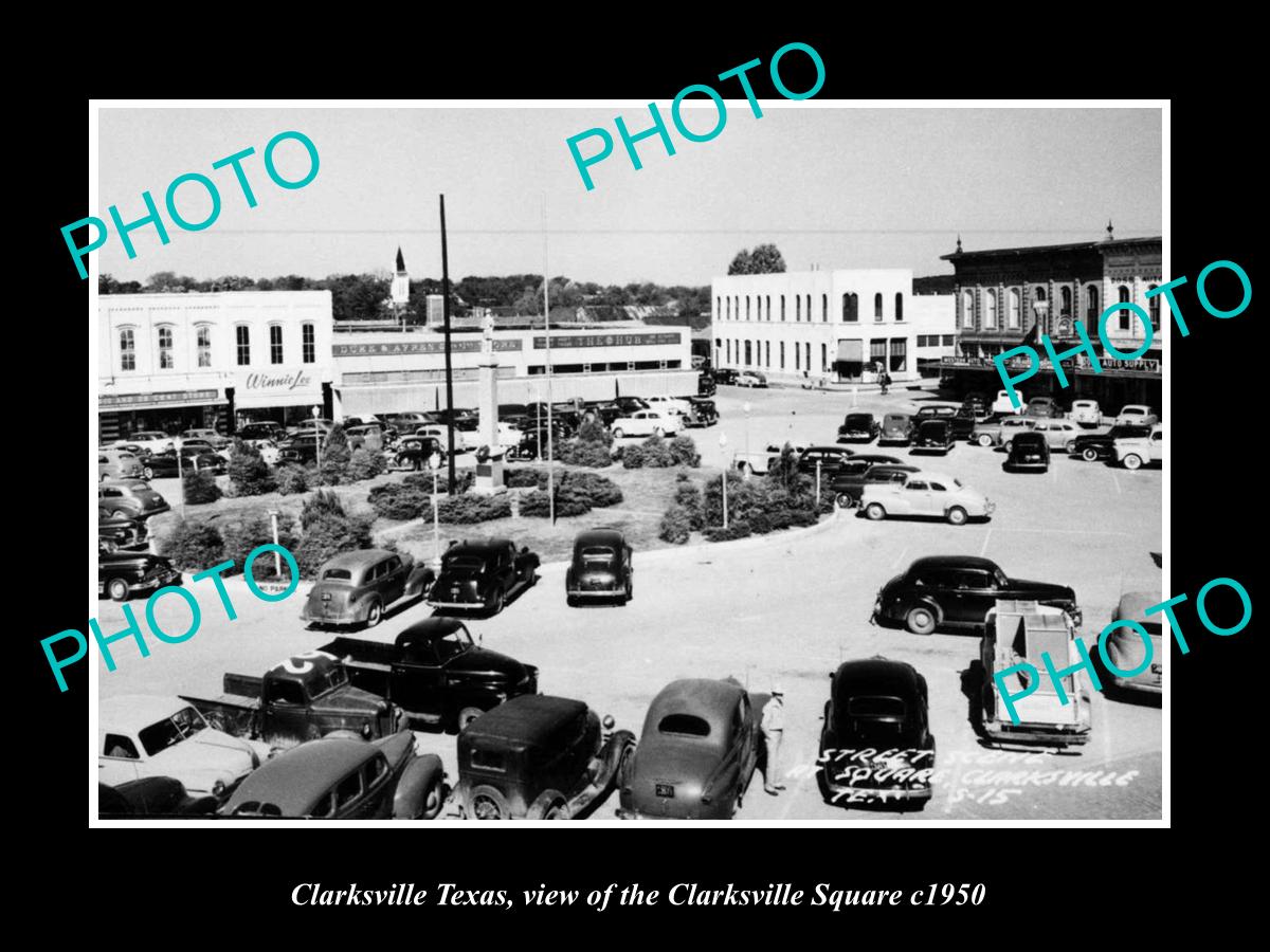 OLD LARGE HISTORIC PHOTO OF CLARKSVILLE TEXAS, VIEW OF THE TOWN SQUARE c1950 1