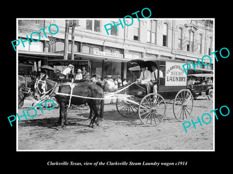 OLD LARGE HISTORIC PHOTO OF CLARKSVILLE TEXAS, THE STEAM LAUNDRY WAGON c1914