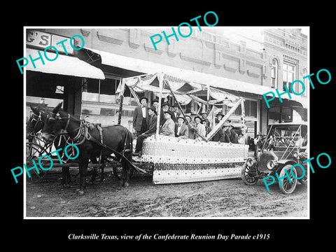 OLD LARGE HISTORIC PHOTO OF CLARKSVILLE TEXAS, THE CONFEDERATE DAY PARADE c1915