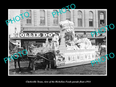 OLD LARGE HISTORIC PHOTO OF CLARKSVILLE TEXAS, THE RICHELIEU PARADE FLOAT c1914