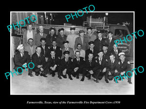 OLD LARGE HISTORIC PHOTO OF FARMERSVILLE TEXAS, THE FIRE DEPARTMENT CREW c1950