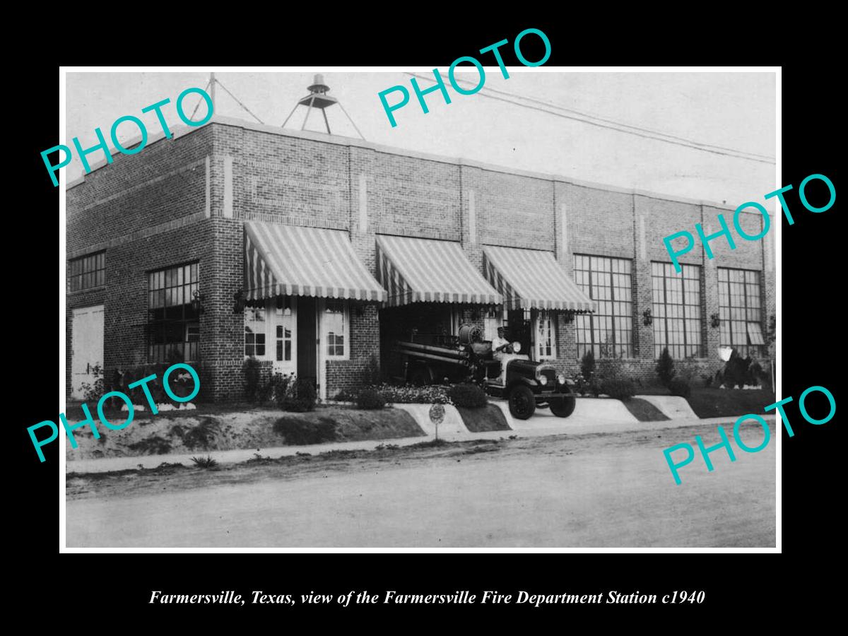 OLD LARGE HISTORIC PHOTO OF FARMERSVILLE TEXAS, THE FIRE DEPARTMENT STATION 1940