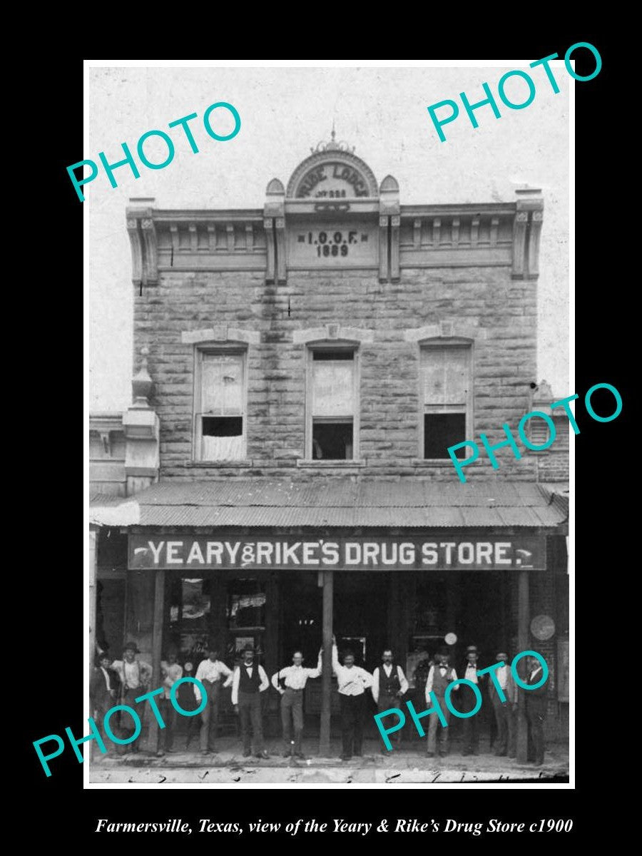 OLD LARGE HISTORIC PHOTO OF FARMERSVILLE TEXAS, THE YEARY & RIKE DRUG STORE 1900