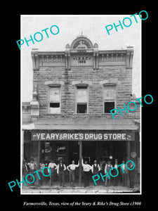 OLD LARGE HISTORIC PHOTO OF FARMERSVILLE TEXAS, THE YEARY & RIKE DRUG STORE 1900