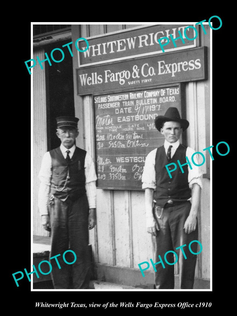 OLD LARGE HISTORIC PHOTO OF WHITEWRIGHT TEXAS, THE WELLS FARGO OFFICE c1910